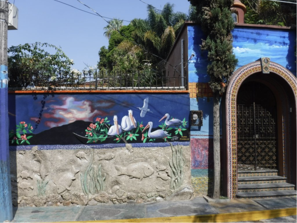 street art mural of pelicans and plants: photo courtesy of Villa De Angel - Ajijic, Mexico