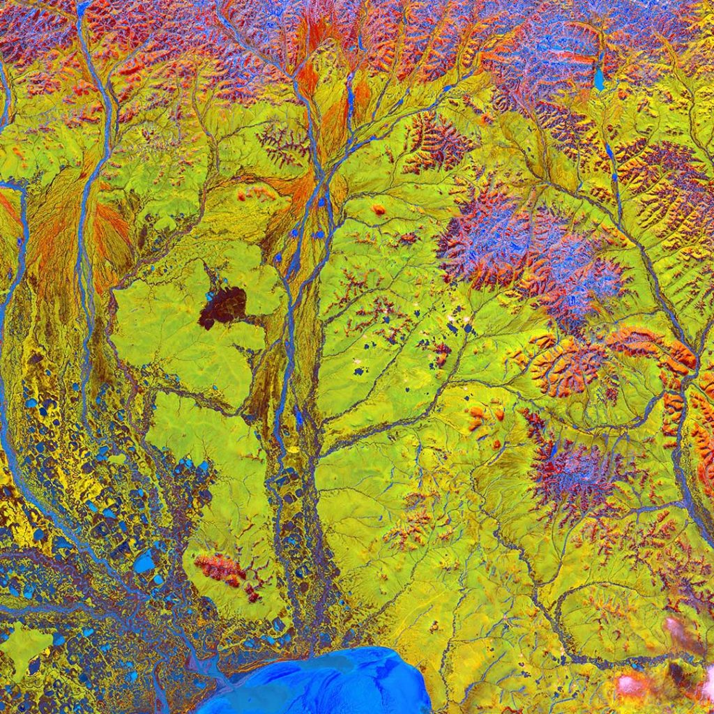 USGS sattelite imagery (light green and purple rivers)